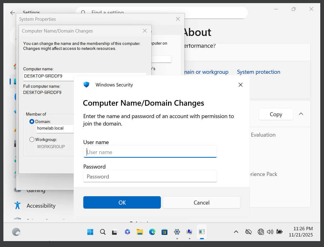Domain login screenshot